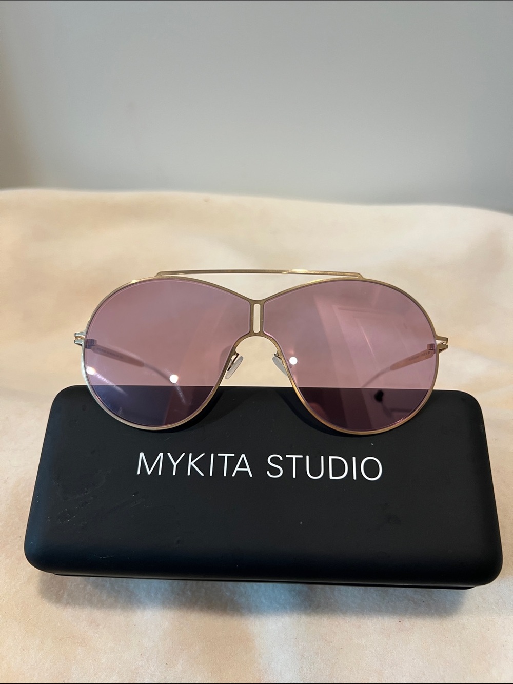 MYKITA Women’s Studio 12.5 Gold Frame Sunglasses with Lilac Mirror Lenses